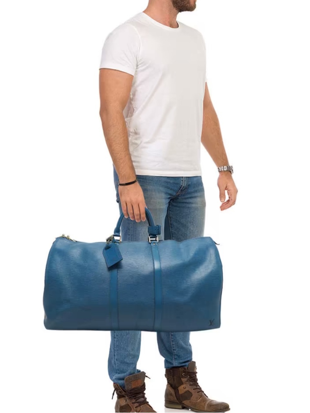 Authentic Louis Vuitton Keepall 55 unisex travel bag blue Epi leather large